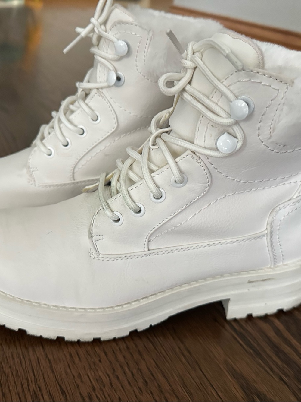 Sugar Zodiac White Lace-Up Faux-Fur Ankle Boots